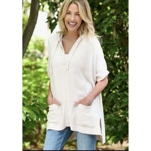 NWT Barefoot Dreams Hoodie L XL Almond Beige Cozy Chic Ultra Lite Zip Short